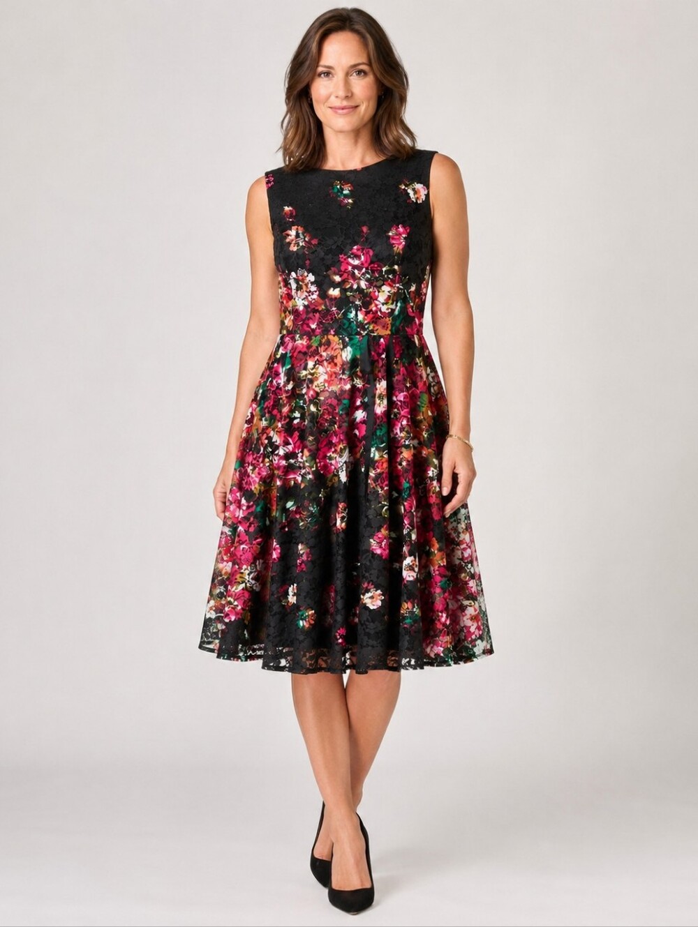 J. Taylor Women’s Black Floral Lace Fit & Flare Dress Vintage Size 8